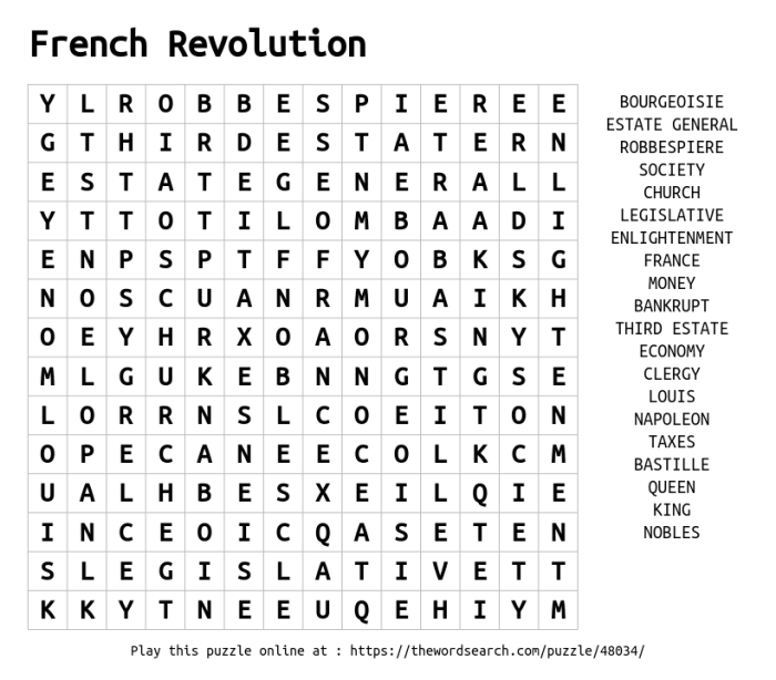 French revolution word search answer key