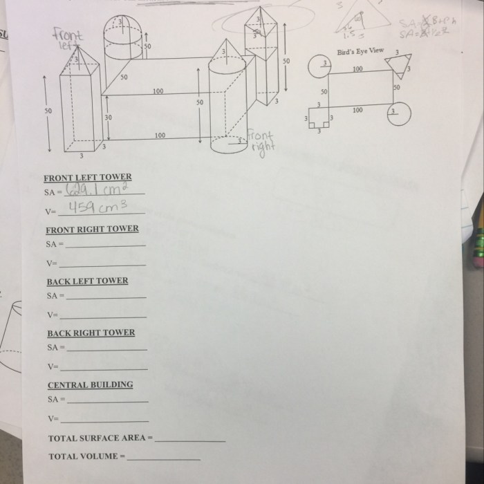 Surface area and volume of a castle answer key